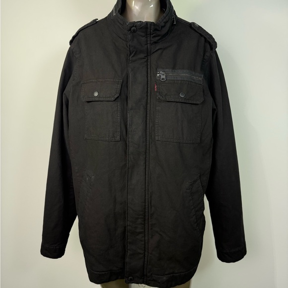NWT Levi's Men's Two-Pocket Trucker Jacket Sherpa Lined Black Size LT - Picture 2 of 16